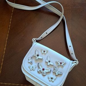 COACH Patricia Saddle Bag 18 All Over Butterfly Applique Cream